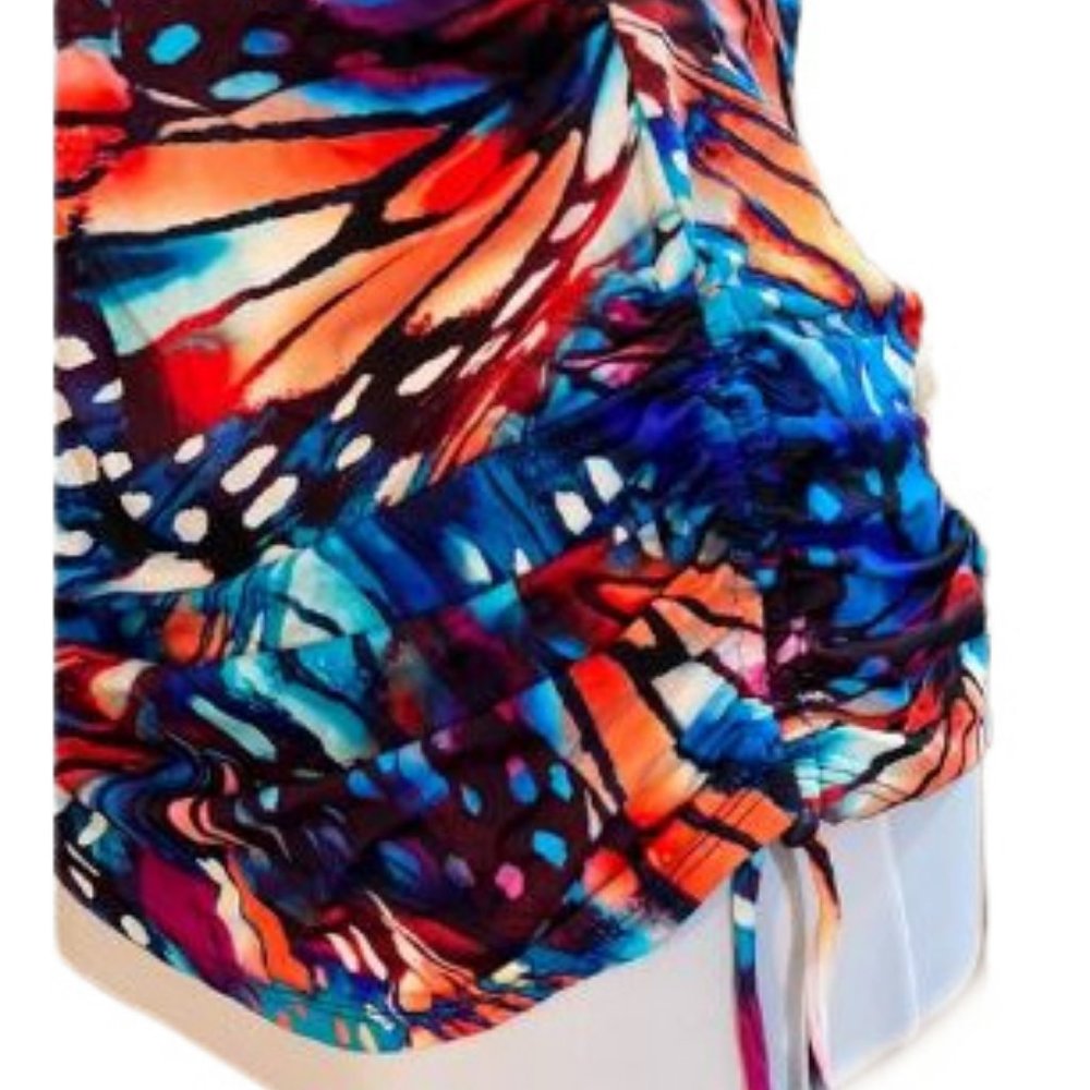 Miraclesuit Blue Multi-Color Ruched Tankini Top 18W - Picture 4 of 5